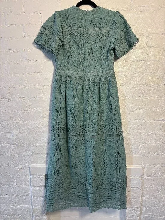 Sage Green Eyelet Lace Modest Maxi Dress - Picture 3 of 13